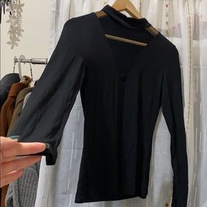shein fishnet vneck longsleeves top